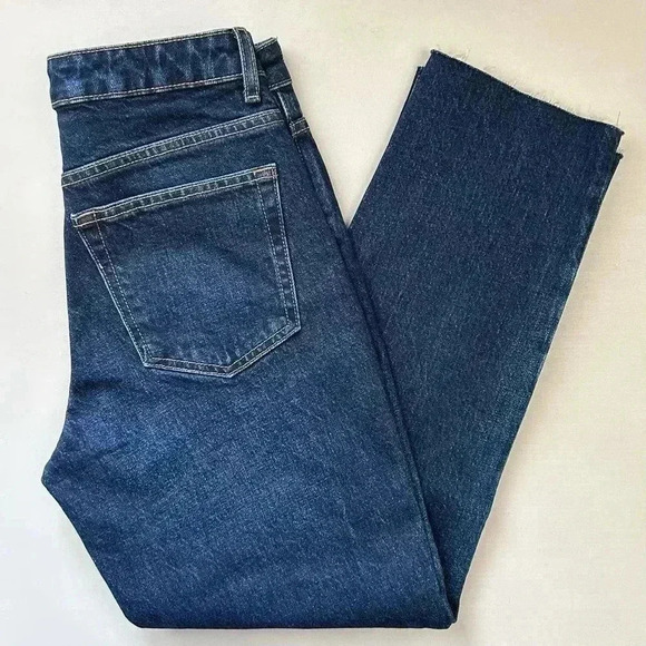 Topshop Straight Leg Jeans High Rise Ankle Crop Dark Blue Denim Size 26 - Picture 14 of 15